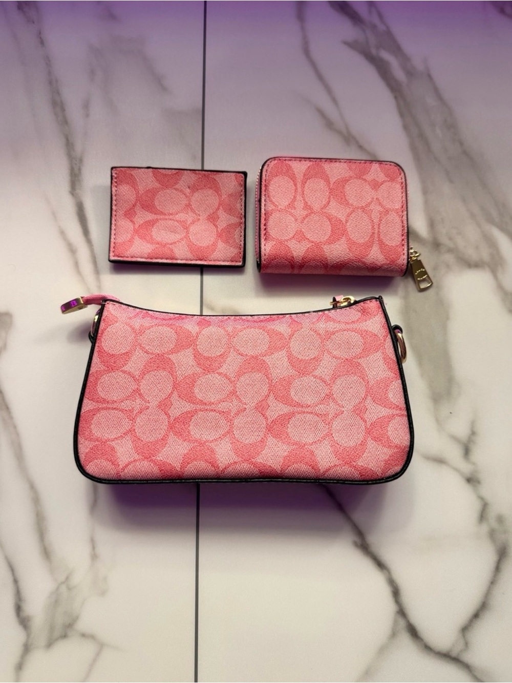 Coach Pink Signature Three-Piece Key & Card Holder Set - Picture 2 of 3